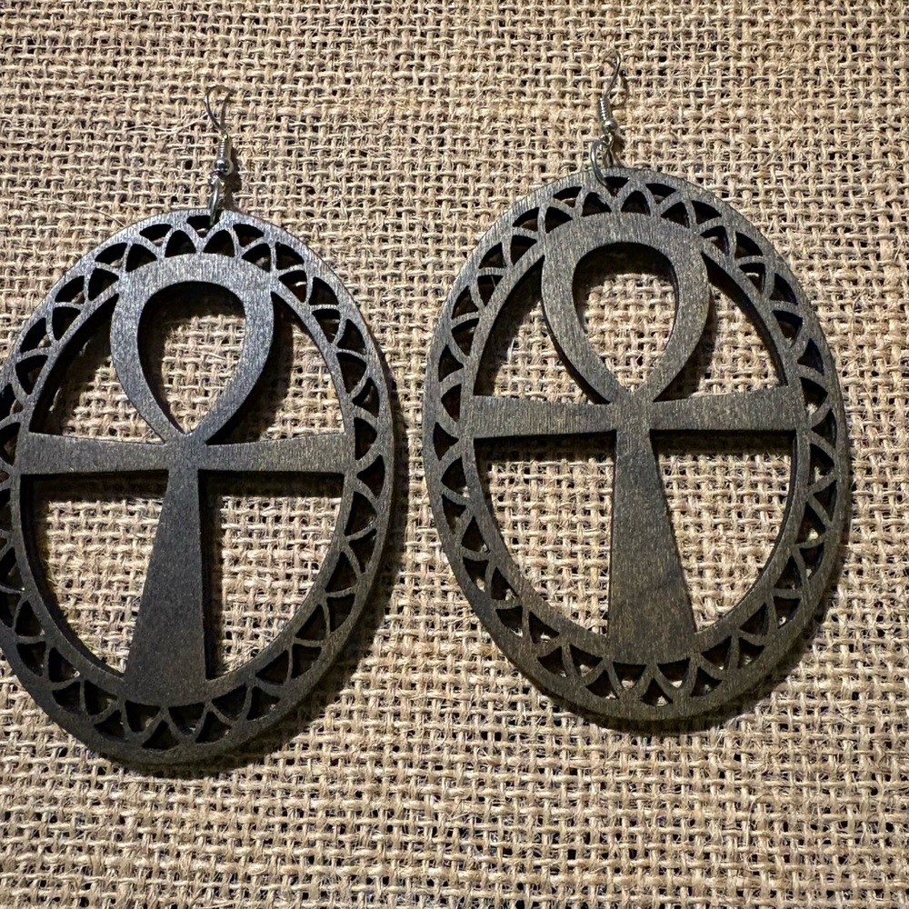 Black Ankh Symbol Earrings